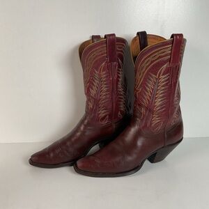 Vintage Tony Lama Cowboy Boots | Pee Wee | Shorty | 1950s | Burgundy | Men’s 10